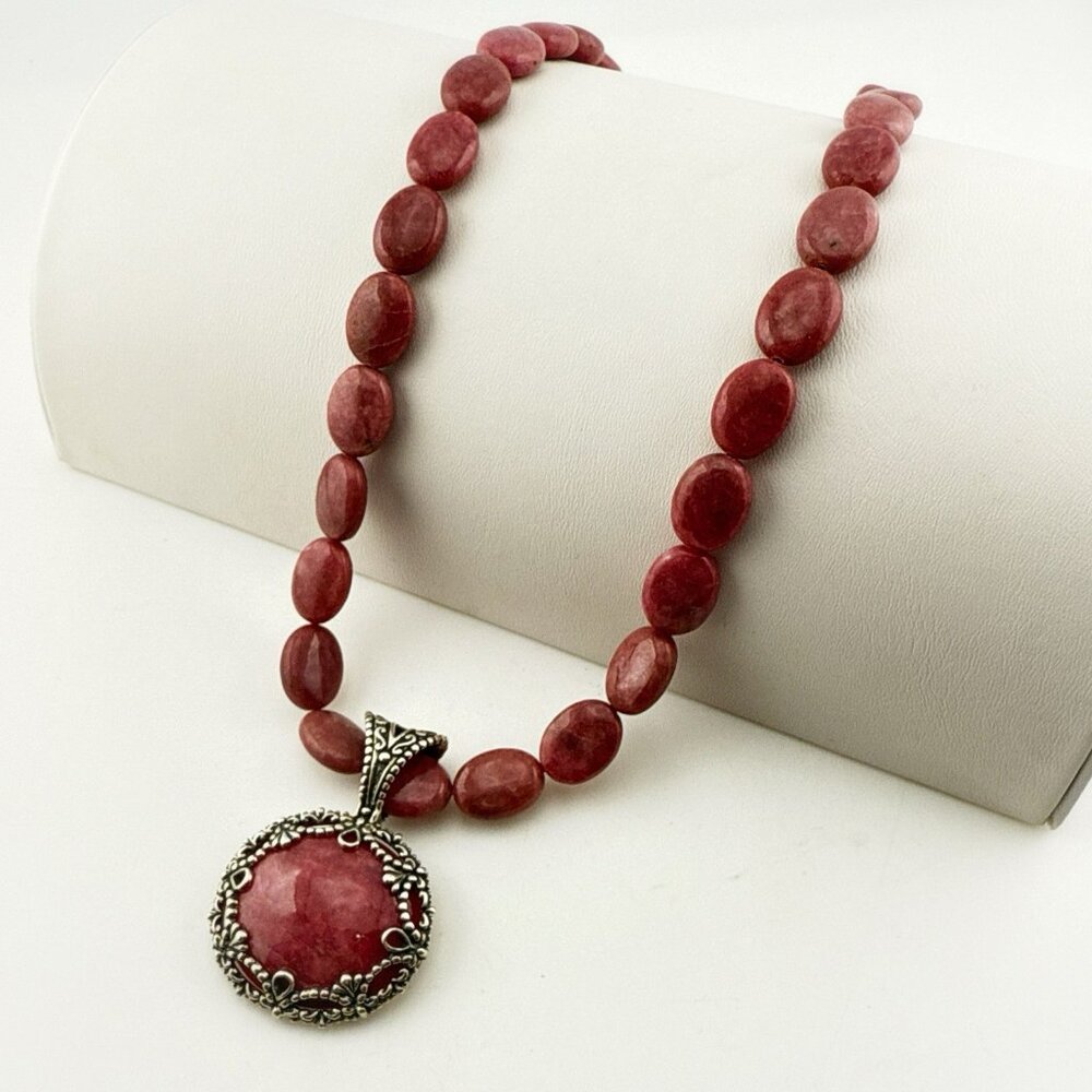 Carolyn Pollack Necklace Pink Rhodonite Pendant Cabochon Sterling Silver 925